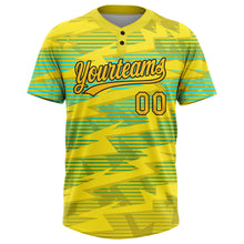 Load image into Gallery viewer, Custom Gold Gold Black-Light Blue 3D Pattern Two-Button Unisex Softball Jersey