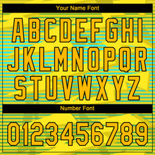 Load image into Gallery viewer, Custom Gold Gold Black-Light Blue 3D Pattern Two-Button Unisex Softball Jersey