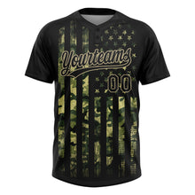Load image into Gallery viewer, Custom Camo Black-Old Gold 3D American Flag Salute To Service Two-Button Unisex Softball Jersey
