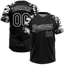 Загрузить изображение в средство просмотра галереи, Custom Black Black-Camo 3D Pattern Two-Button Unisex Softball Jersey