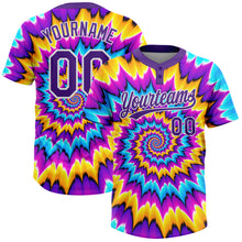 Load image into Gallery viewer, Custom Tie Dye Purple-White 3D Two-Button Unisex Softball Jersey