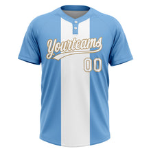 Загрузить изображение в средство просмотра галереи, Custom Light Blue White-Old Gold 3D Pattern Two-Button Unisex Softball Jersey