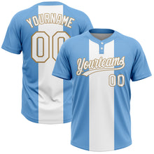 Загрузить изображение в средство просмотра галереи, Custom Light Blue White-Old Gold 3D Pattern Two-Button Unisex Softball Jersey