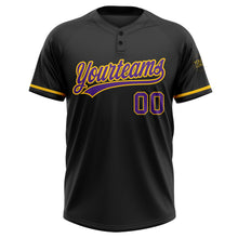 Загрузить изображение в средство просмотра галереи, Custom Black Purple-Yellow Two-Button Unisex Softball Jersey