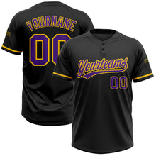Загрузить изображение в средство просмотра галереи, Custom Black Purple-Yellow Two-Button Unisex Softball Jersey