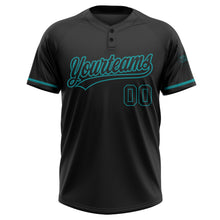 Загрузить изображение в средство просмотра галереи, Custom Black Black-Teal Two-Button Unisex Softball Jersey