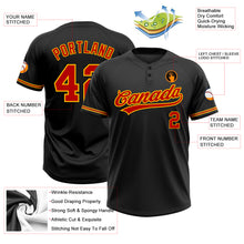 Load image into Gallery viewer, Custom Black Red-Gold Two-Button Unisex Softball Jersey