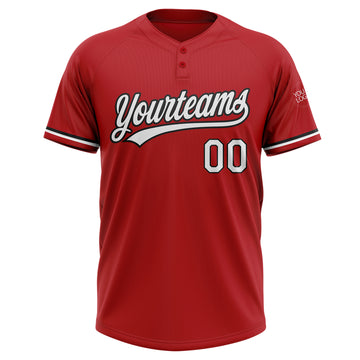 Custom Red White-Black Two-Button Unisex Softball Jersey