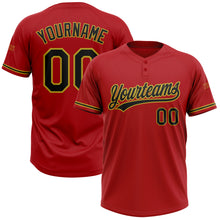 Загрузить изображение в средство просмотра галереи, Custom Red Black-Old Gold Two-Button Unisex Softball Jersey
