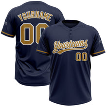 Загрузить изображение в средство просмотра галереи, Custom Navy Old Gold-White Two-Button Unisex Softball Jersey