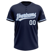 Загрузить изображение в средство просмотра галереи, Custom Navy White-Light Blue Two-Button Unisex Softball Jersey
