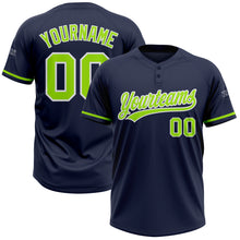 Load image into Gallery viewer, Custom Navy Neon Green-White Two-Button Unisex Softball Jersey
