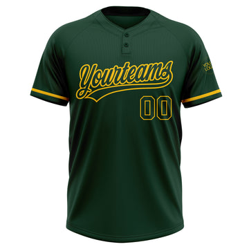 Custom Green Green-Yellow Two-Button Unisex Softball Jersey