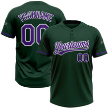 Load image into Gallery viewer, Custom Green Purple-White Two-Button Unisex Softball Jersey
