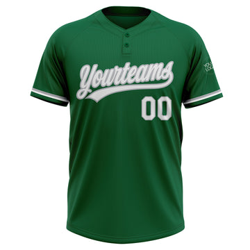 Custom Kelly Green White-Gray Two-Button Unisex Softball Jersey