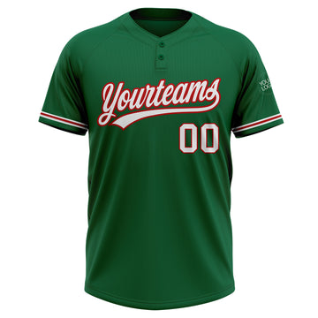 Custom Kelly Green White-Red Two-Button Unisex Softball Jersey