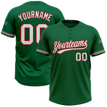 Load image into Gallery viewer, Custom Kelly Green White-Red Two-Button Unisex Softball Jersey