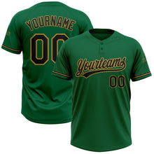 Загрузить изображение в средство просмотра галереи, Custom Kelly Green Black-Old Gold Two-Button Unisex Softball Jersey
