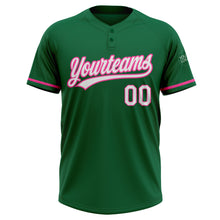 Load image into Gallery viewer, Custom Kelly Green White-Pink Two-Button Unisex Softball Jersey