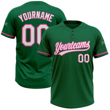 Load image into Gallery viewer, Custom Kelly Green White-Pink Two-Button Unisex Softball Jersey