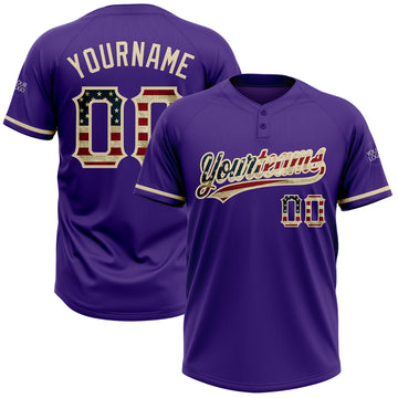 Custom Purple Vintage USA Flag-City Cream Two-Button Unisex Softball Jersey