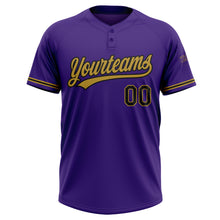 Загрузить изображение в средство просмотра галереи, Custom Purple Black-Old Gold Two-Button Unisex Softball Jersey