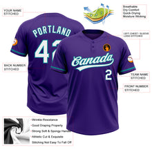 Load image into Gallery viewer, Custom Purple White-Teal Two-Button Unisex Softball Jersey
