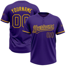 Загрузить изображение в средство просмотра галереи, Custom Purple Purple-Yellow Two-Button Unisex Softball Jersey