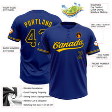 Load image into Gallery viewer, Custom Royal Black-Yellow Two-Button Unisex Softball Jersey
