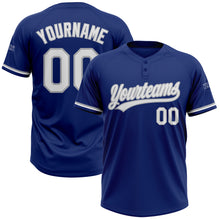 Load image into Gallery viewer, Custom Royal White-Gray Two-Button Unisex Softball Jersey