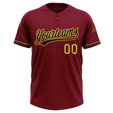 Load image into Gallery viewer, Custom Crimson Yellow-Navy Two-Button Unisex Softball Jersey

