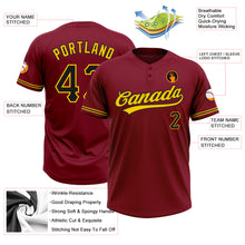 Load image into Gallery viewer, Custom Crimson Black-Yellow Two-Button Unisex Softball Jersey
