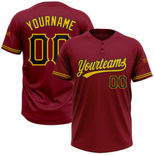 Load image into Gallery viewer, Custom Crimson Black-Yellow Two-Button Unisex Softball Jersey
