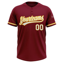 Load image into Gallery viewer, Custom Crimson White-Yellow Two-Button Unisex Softball Jersey