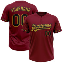 Load image into Gallery viewer, Custom Crimson Black-Old Gold Two-Button Unisex Softball Jersey
