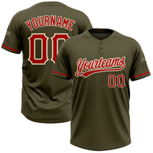 Load image into Gallery viewer, Custom Olive Red-Cream Salute To Service Two-Button Unisex Softball Jersey
