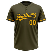 Load image into Gallery viewer, Custom Olive Gold-Black Salute To Service Two-Button Unisex Softball Jersey