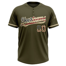 Load image into Gallery viewer, Custom Olive Vintage USA Flag-City Cream Salute To Service Two-Button Unisex Softball Jersey