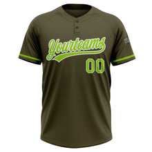 Load image into Gallery viewer, Custom Olive Neon Green-White Salute To Service Two-Button Unisex Softball Jersey