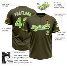 Load image into Gallery viewer, Custom Olive Neon Green-White Salute To Service Two-Button Unisex Softball Jersey
