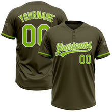 Load image into Gallery viewer, Custom Olive Neon Green-White Salute To Service Two-Button Unisex Softball Jersey
