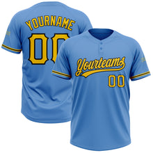 Load image into Gallery viewer, Custom Powder Blue Yellow-Black Two-Button Unisex Softball Jersey
