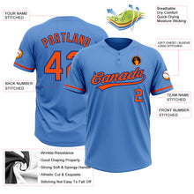 Load image into Gallery viewer, Custom Powder Blue Orange-Royal Two-Button Unisex Softball Jersey