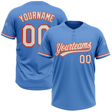 Load image into Gallery viewer, Custom Powder Blue White-Orange Two-Button Unisex Softball Jersey