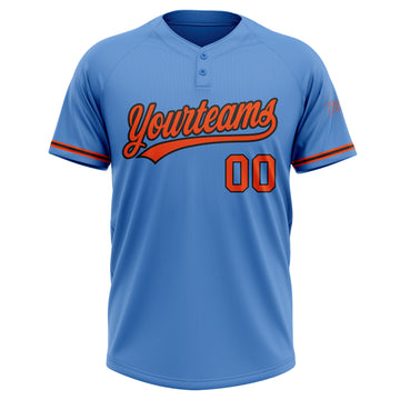 Custom Powder Blue Orange-Black Two-Button Unisex Softball Jersey