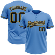 Load image into Gallery viewer, Custom Powder Blue Black-Old Gold Two-Button Unisex Softball Jersey