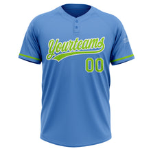Load image into Gallery viewer, Custom Powder Blue Neon Green-White Two-Button Unisex Softball Jersey