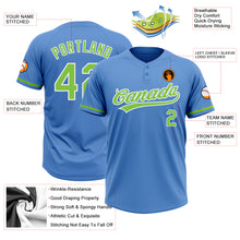 Load image into Gallery viewer, Custom Powder Blue Neon Green-White Two-Button Unisex Softball Jersey