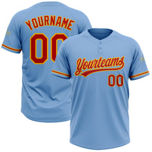Load image into Gallery viewer, Custom Light Blue Red-Gold Two-Button Unisex Softball Jersey
