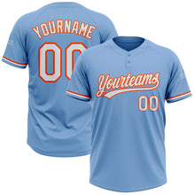 Загрузить изображение в средство просмотра галереи, Custom Light Blue White-Orange Two-Button Unisex Softball Jersey